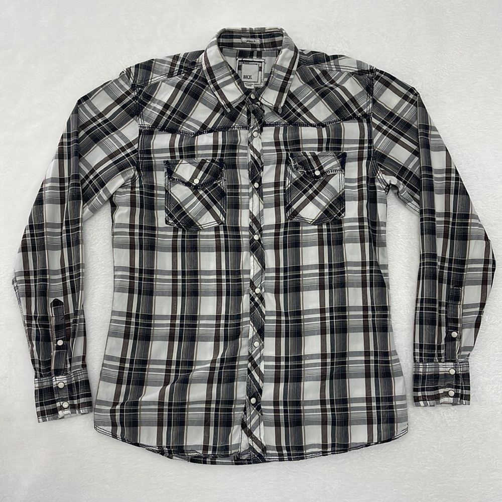 BKE Athletic Fit Long Sleeve Pearl Snap Shirt sz Large